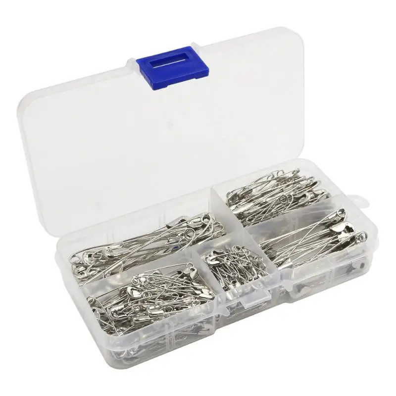 HOT! 260PCS Silver Safety Pins Set Multi Sizes Sharp DIY Sewing Kit For Clothing Repair Craft Projects Emergency Fix Accessories