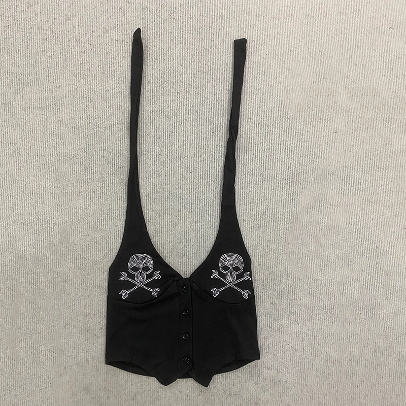 Y2K rhinestone skull neck short jacket | Gothic style sleeveless sexy spice vest thumbnail 3