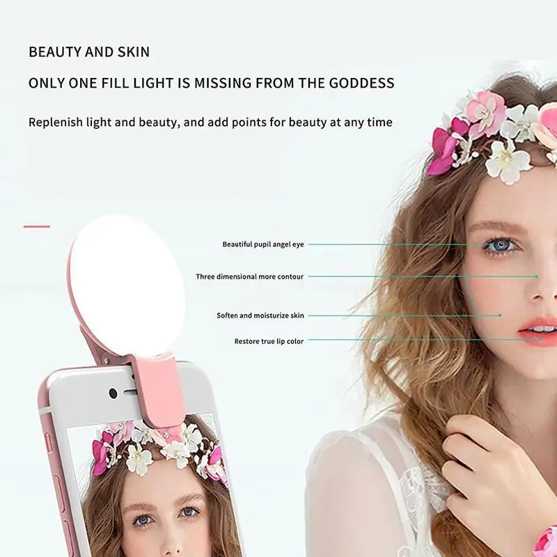 Cute Mini Clip-On Selfie Light - 3 Brightness Levels, Portable LED Fill Light for Mobile Phones, Live Streaming & Vlogging thumbnail 6