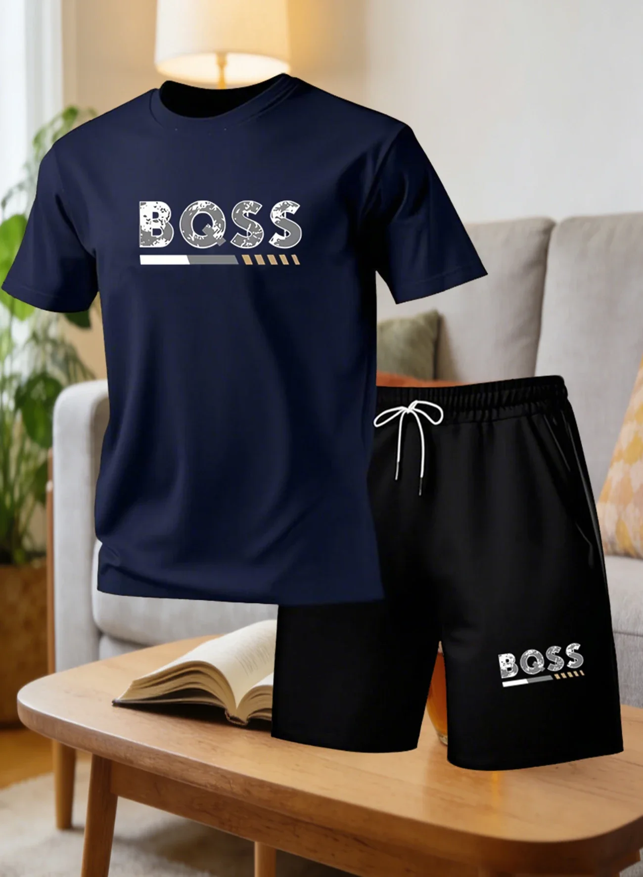 Men's Suit 2pcs Set Fashion Leisure Comfortable Set Men Including T-shirts Shorts Suitable Sports Fitness Activities Summer thumbnail 2