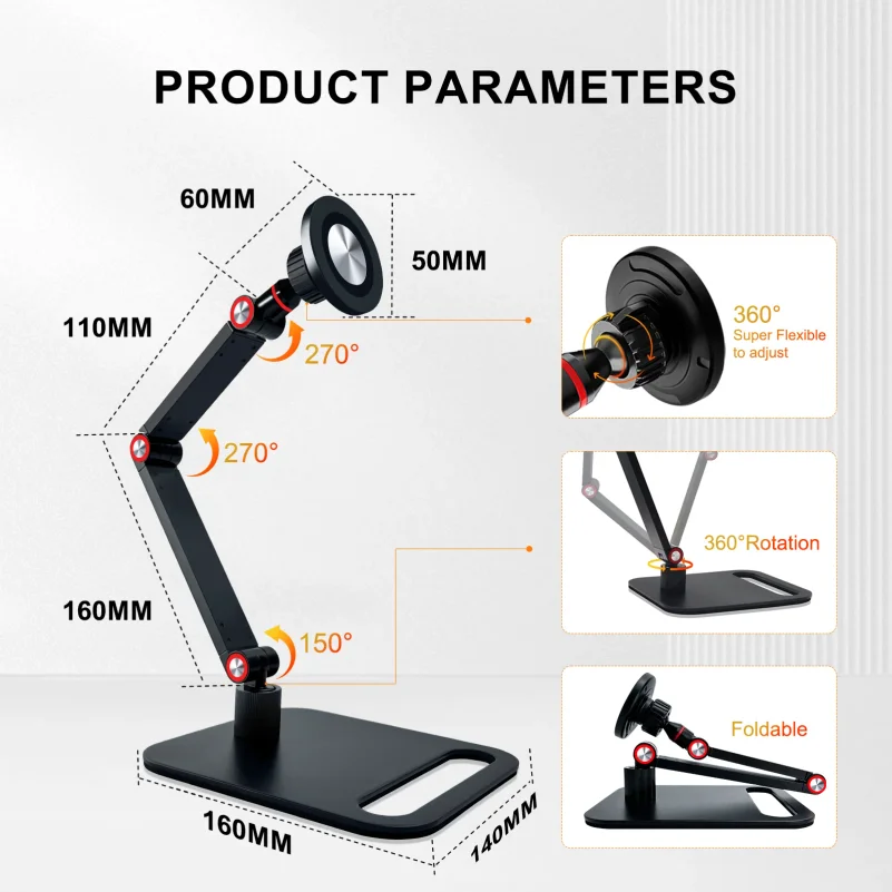 4.7-13.3 Inch Devices Magnetic Desktop Stand for Mobile Phone Tablet Monitor 1KG Strong Magnet Multi-Magnetic Effect 360° Rotati thumbnail 6