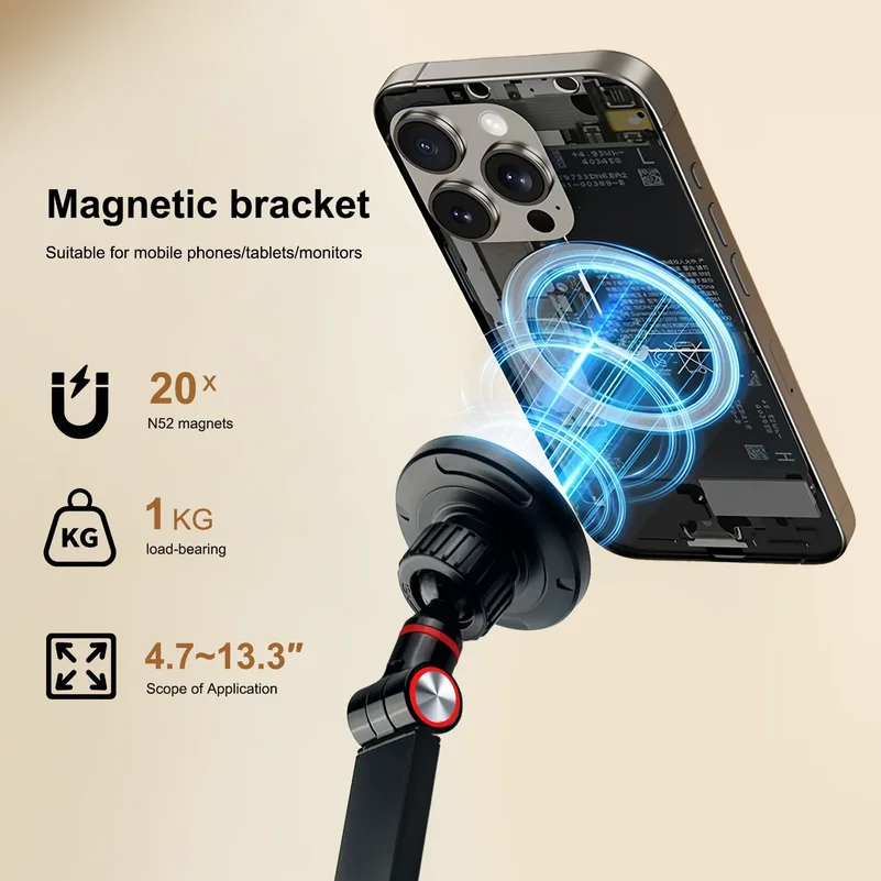 4.7-13.3 Inch Devices Magnetic Desktop Stand for Mobile Phone Tablet Monitor 1KG Strong Magnet Multi-Magnetic Effect 360° Rotati thumbnail 3