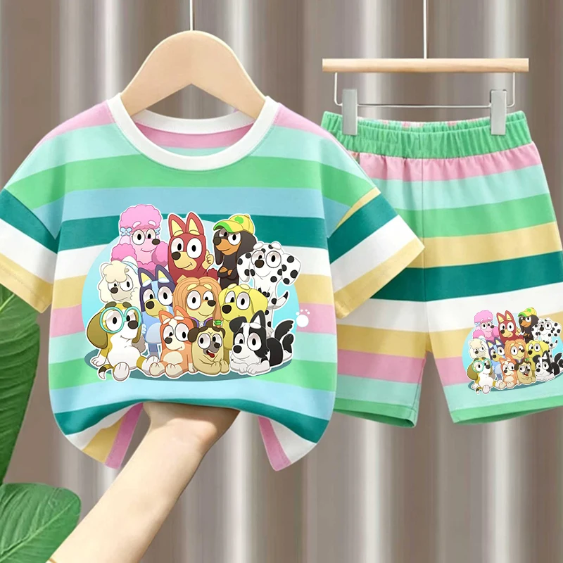 Blueyes Girl Boy Summer T Shirt Set Kid Pink Clothes 2pcs Shorts Kid Tops +Shorts Set Baby Tee Sport Tracksuit Summer Outfits thumbnail 2