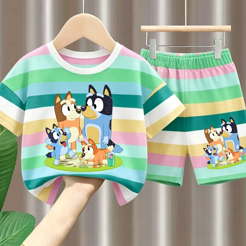 Blueyes Girl Boy Summer T Shirt Set Kid Pink Clothes 2pcs Shorts Kid Tops +Shorts Set Baby Tee Sport Tracksuit Summer Outfits