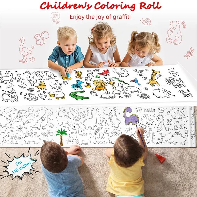 Children's Drawing Kit 3-Meter Long Graffiti Drawing Paper Roll DIY Painting for Students' DIY Doodling Coloring Draw Practice thumbnail 6