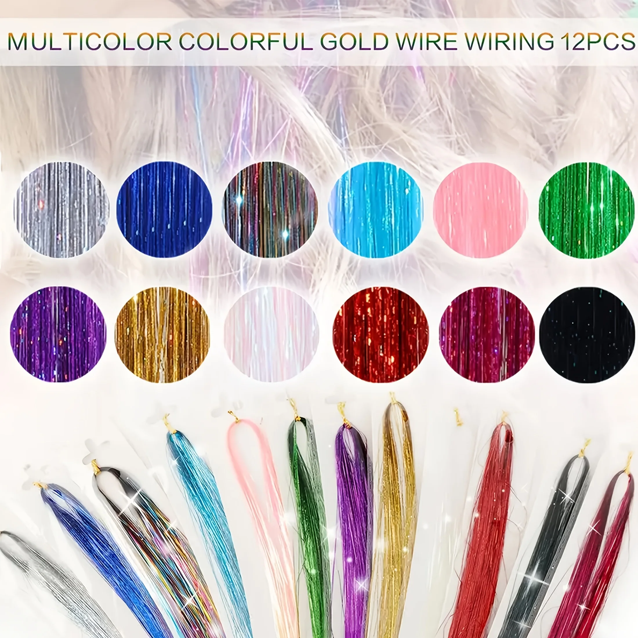 Hair Extensions Kit - 48" Glittery Heat-Resistant Hair Accessories In 12 Colors With Tools, Perfect For Women & Girls - Ideal Fo thumbnail 2
