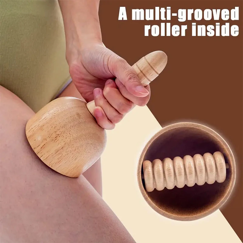 1Pcs Wood Therapy Massage Cup With Roller Handheld Massage Cup Roller Massager Wood Cupping Therapy Meridian Massage Tool