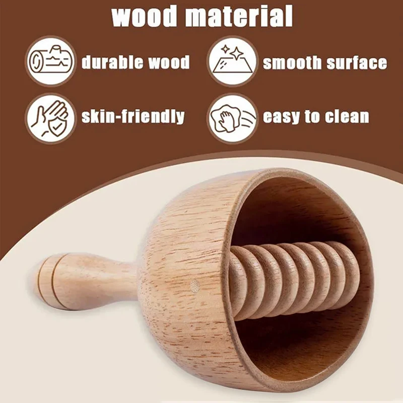 1Pcs Wood Therapy Massage Cup With Roller Handheld Massage Cup Roller Massager Wood Cupping Therapy Meridian Massage Tool thumbnail 3