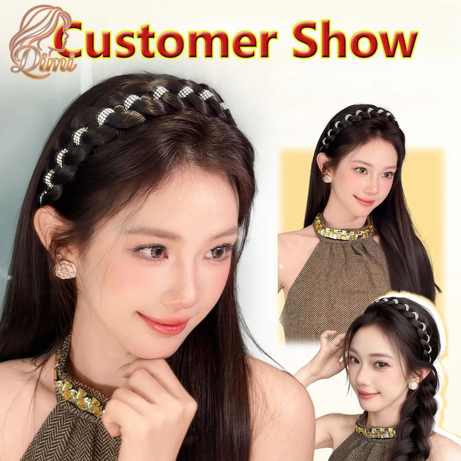 Elegant Braided Synthetic Twist Braided Hairband with Rhinestones Fashion Hand-woven Headband Hair Accessories for Lazy Girls thumbnail 5
