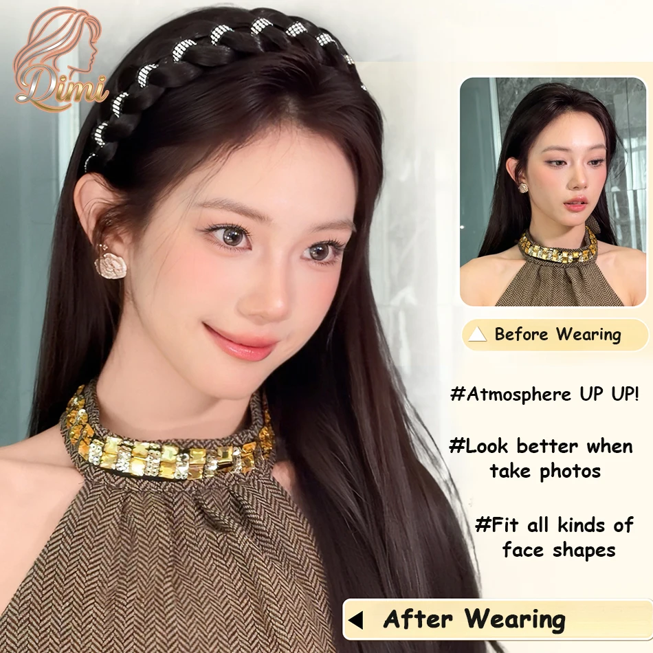 Elegant Braided Synthetic Twist Braided Hairband with Rhinestones Fashion Hand-woven Headband Hair Accessories for Lazy Girls thumbnail 4