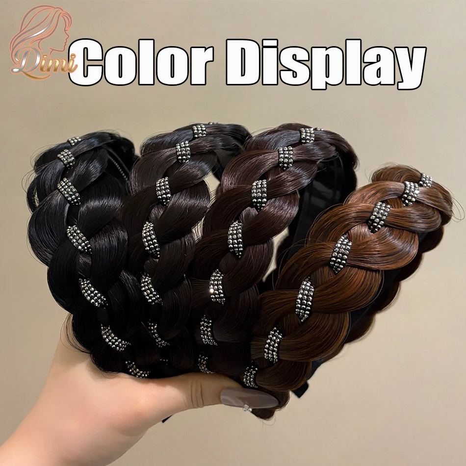 Elegant Braided Synthetic Twist Braided Hairband with Rhinestones Fashion Hand-woven Headband Hair Accessories for Lazy Girls thumbnail 6