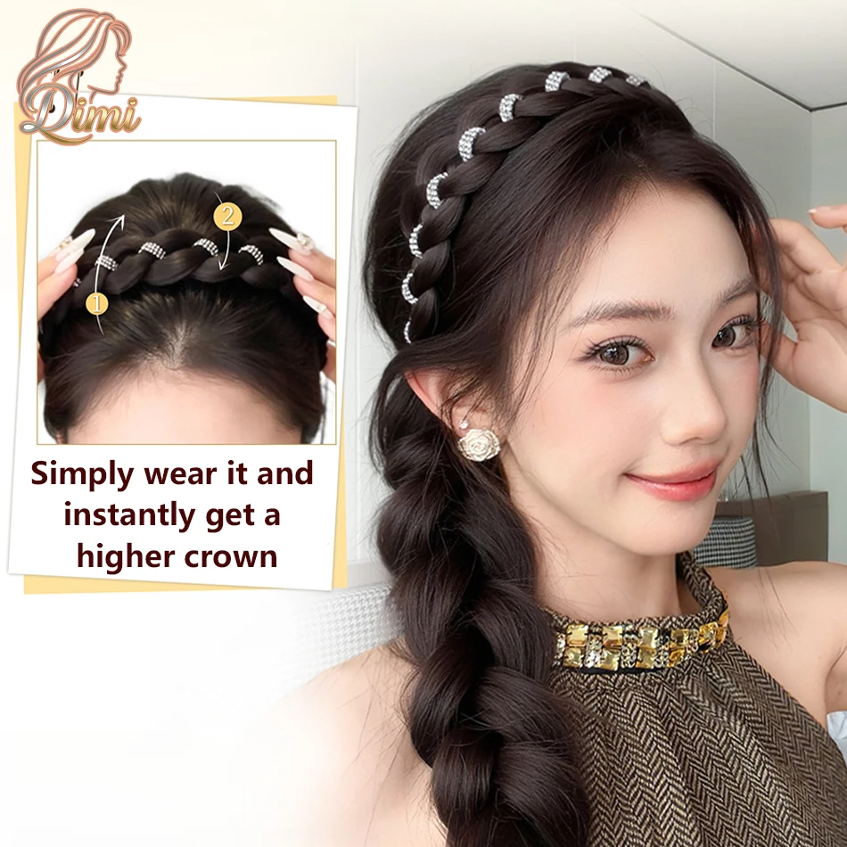 Elegant Braided Synthetic Twist Braided Hairband with Rhinestones Fashion Hand-woven Headband Hair Accessories for Lazy Girls thumbnail 3
