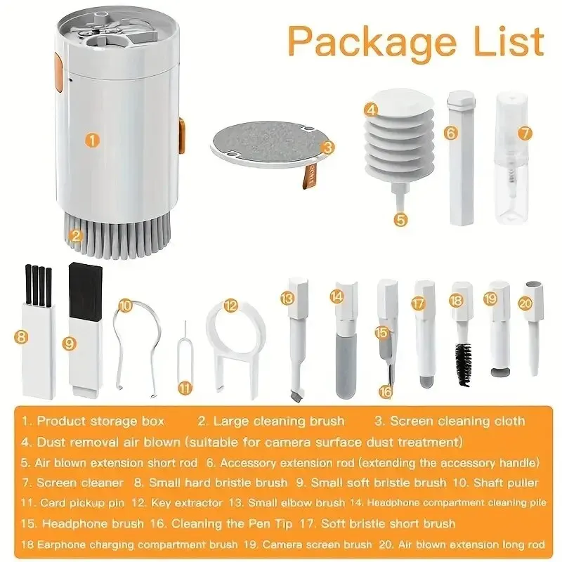 20 In 1 Computer Brush Earphones Cleaning Pen Screen Cleaning Keyboard Smartphone Screen Dust Removal Camera Lens Cleaning Tools thumbnail 4