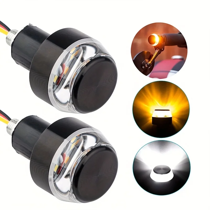 2pcs Motorcycle LED Handlebar End Light 3 Color Options White Amber/Blue/Red DRL Turn Signal thumbnail 3