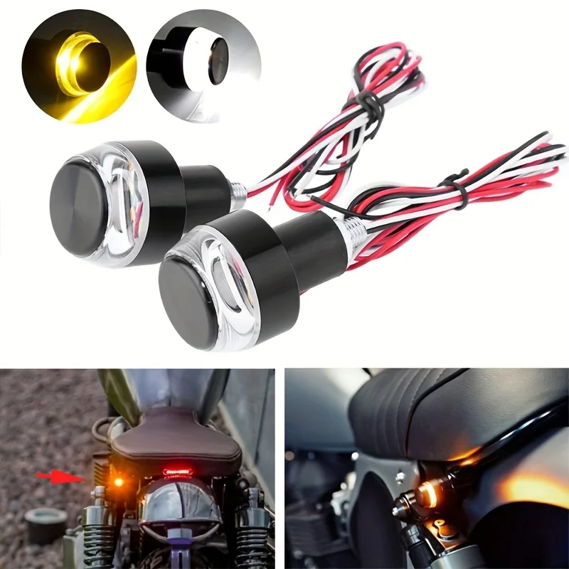 2pcs Motorcycle LED Handlebar End Light 3 Color Options White Amber/Blue/Red DRL Turn Signal thumbnail 2