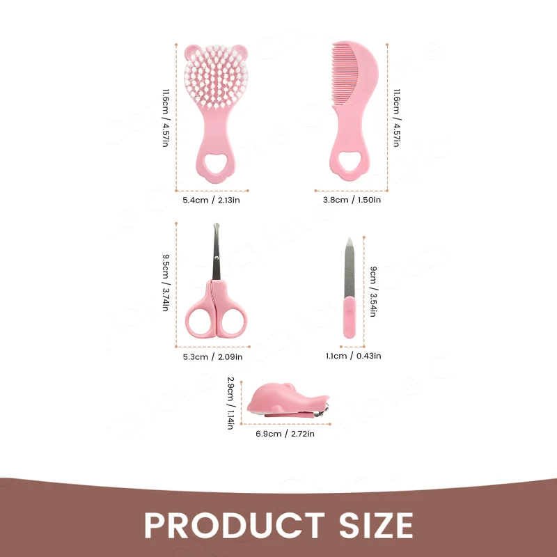 5-in-1 Baby Care Kit | Infant Grooming Set with Comb, Brush, Nail Clippers & More, Pink/Blue Options thumbnail 2
