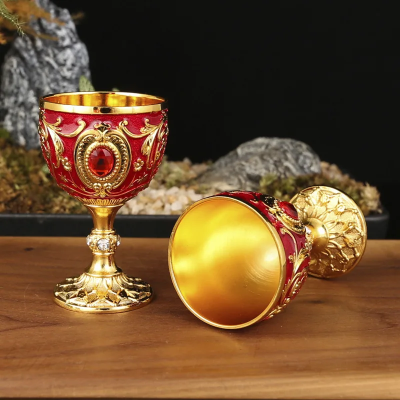 1Pc 30ml Light Luxury Goblet Embossed Wine Drink Cup Retro White Wine Chalice Communion Party Household Dining Gifts thumbnail 2