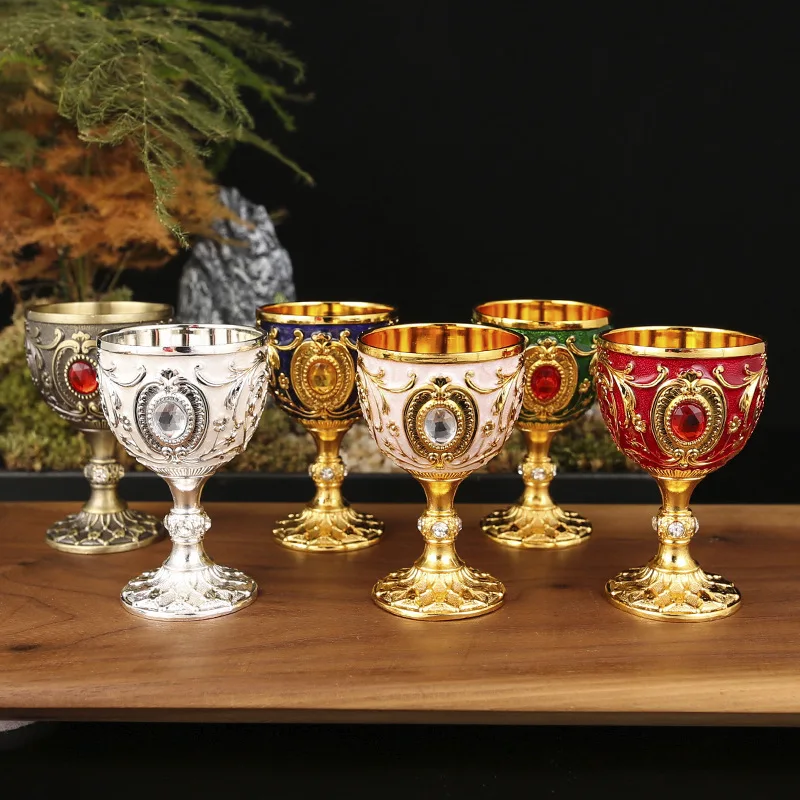 1Pc 30ml Light Luxury Goblet Embossed Wine Drink Cup Retro White Wine Chalice Communion Party Household Dining Gifts thumbnail 3