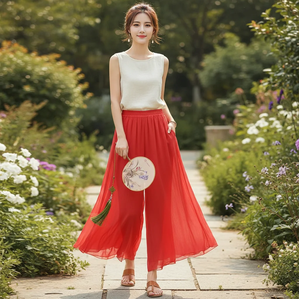 Fashion Chiffon Dance Pants Elastic Waist Elegant Wide Leg Pants Classical Dance Modern Dance Sports Pants Dance Belly Dancing