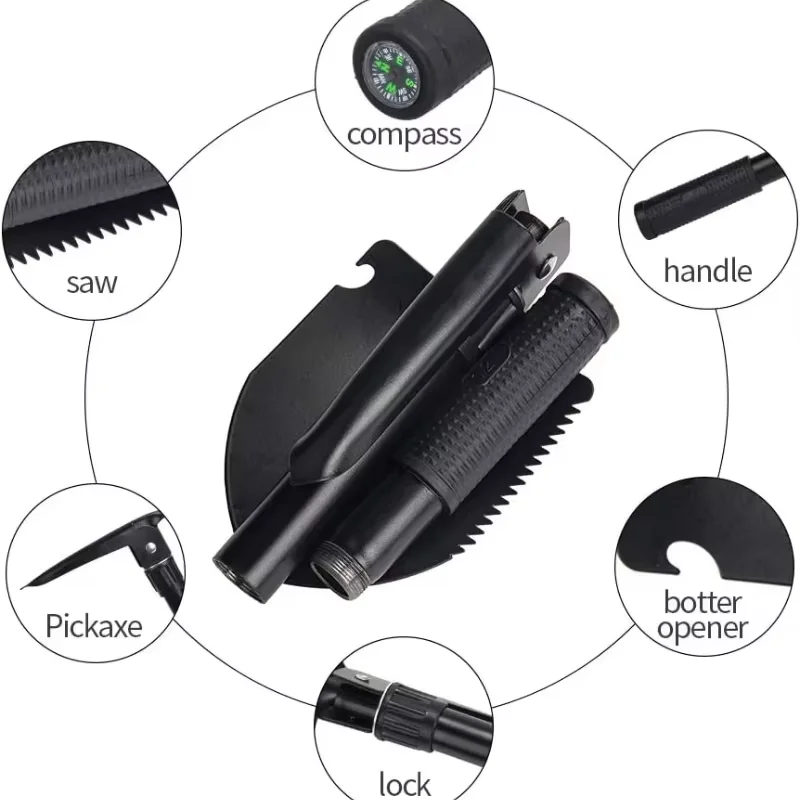 Multi-Function Foldable Shovel for Camping Hiking Gardening Snow Removal Military Survival Telescopic Durable Compact Tool thumbnail 5