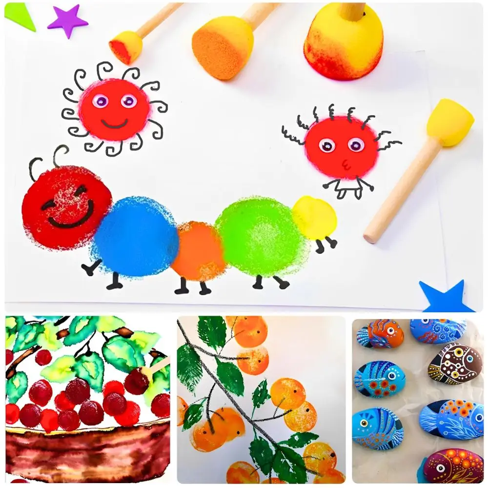 4pcs Sponge Painting Brush Set, Pattern Texture Foam Roller Brushes, DIY Art Graffiti Stamping Drawing Craft Tools YMY thumbnail 4