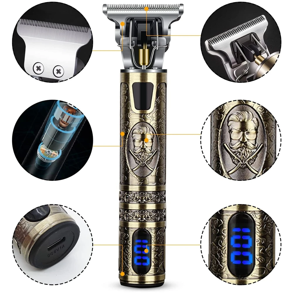 T9 LCD Electric Hairdresser Oil Shaving Head Electric Pusher Carving Electric Pusher Clipper Hair Precision Trimmer for Men Care thumbnail 2