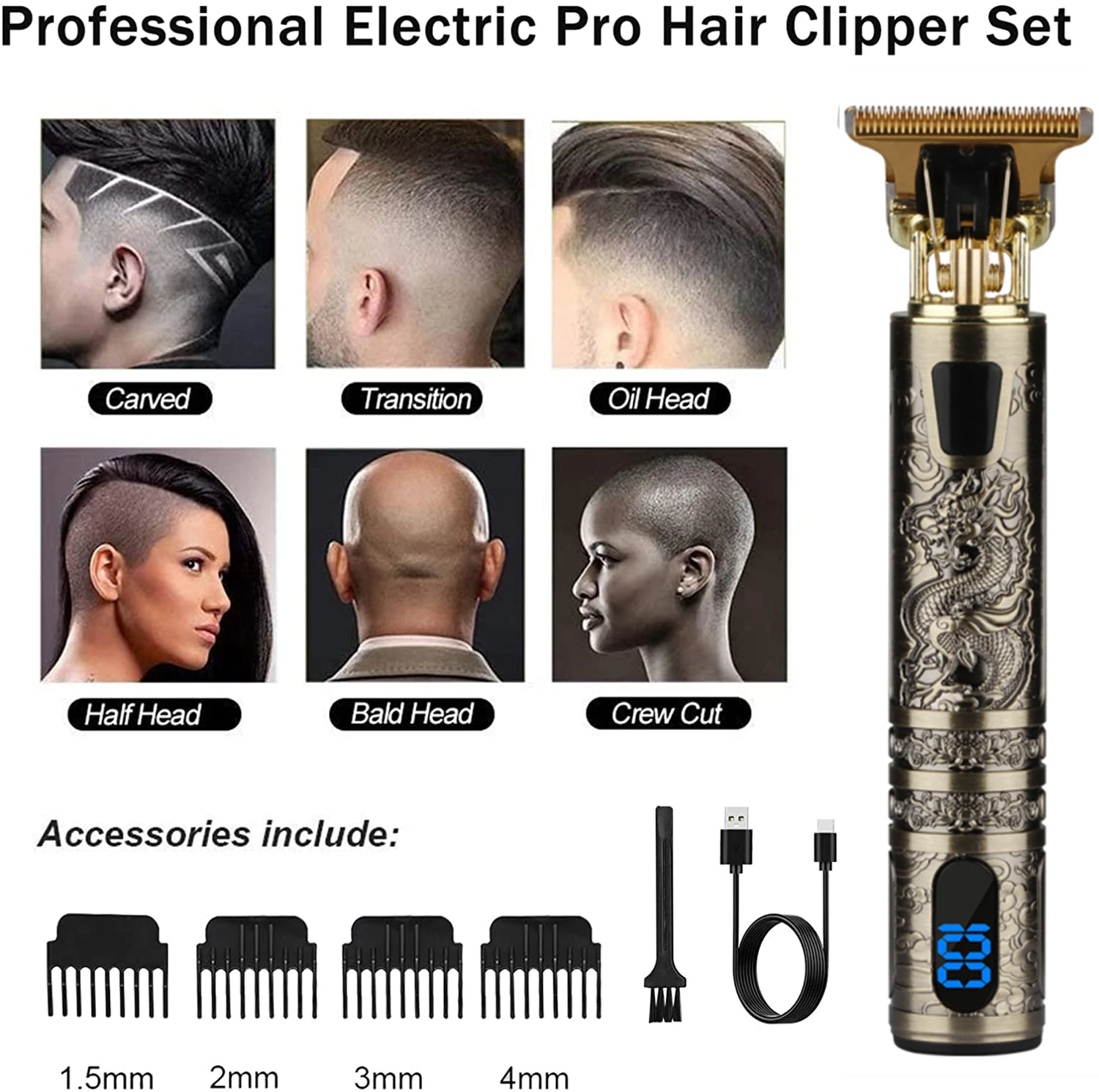 T9 LCD Electric Hairdresser Oil Shaving Head Electric Pusher Carving Electric Pusher Clipper Hair Precision Trimmer for Men Care thumbnail 3