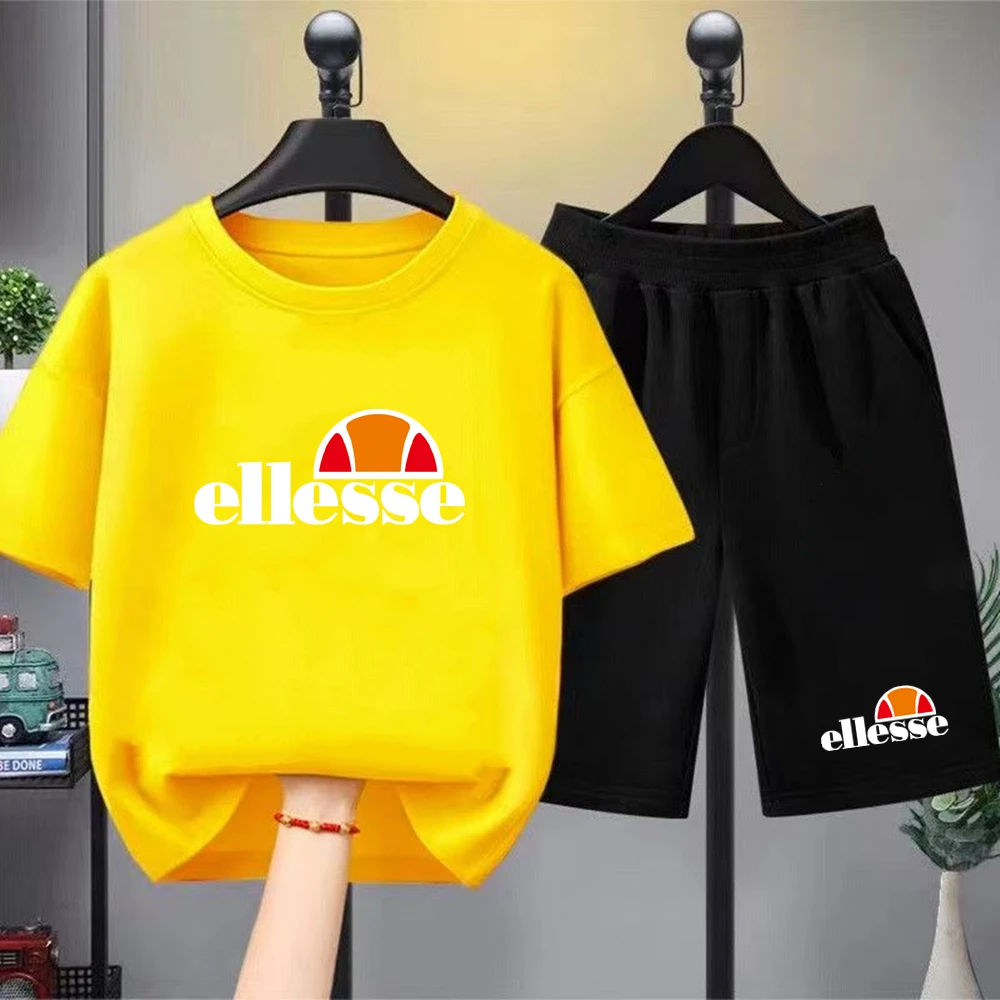 Kids Summer Boy Girl Round Neck T-shirt+Shorts Short-sleeved Toddler 3-12Y black Casual Sports Set Fashion Letter brand print thumbnail 6