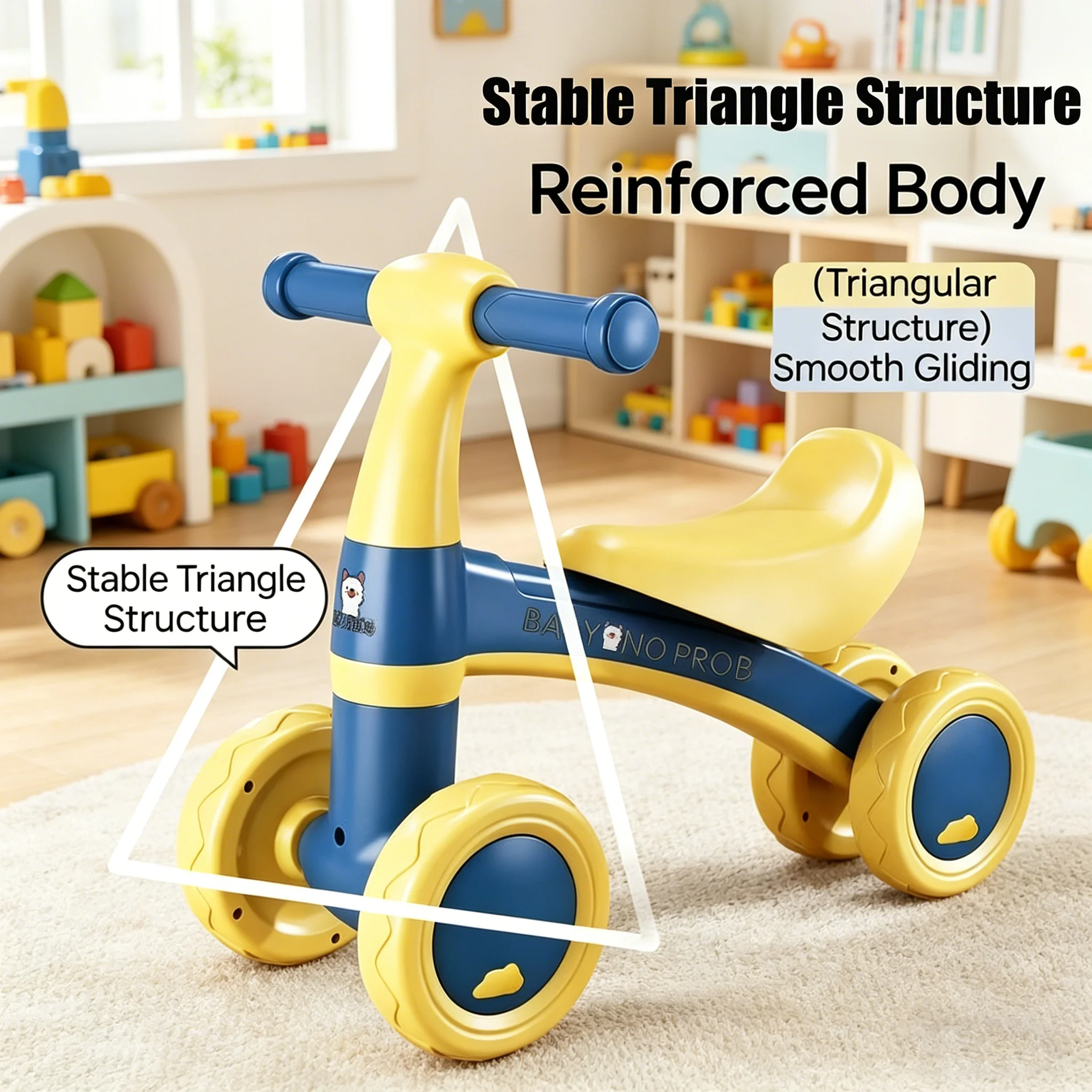 Baby Balance Bike Ages 1-5 4-Wheel Silent Glider Walker Toy Toddler Training Ride-On with Safety Wheels Anti-tip Indoor Outdoor thumbnail 4