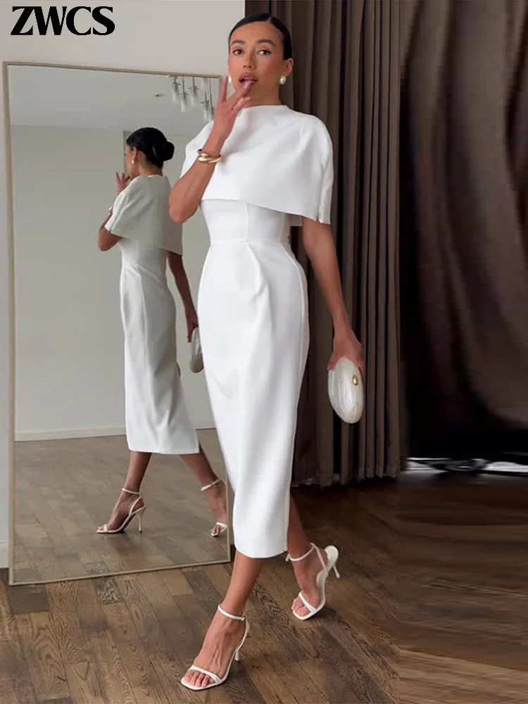 Elegant Shawl Dresses 2 Pieces Set 2026 Summer Ladies White Waist-cinching Square Collar Sleeveless Robes Women's Slim Outfits thumbnail 4