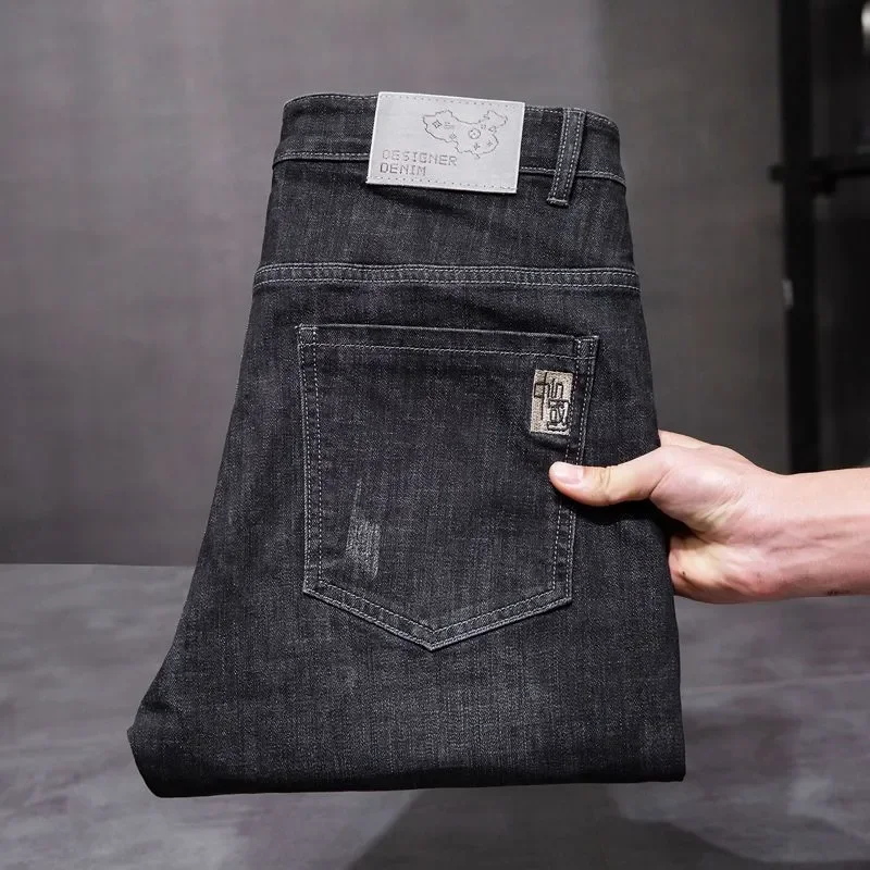 Men Black Slim Fit Stretch Jeans Casual Washed Denim Pants thumbnail 5