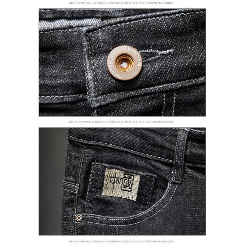 Men Black Slim Fit Stretch Jeans Casual Washed Denim Pants thumbnail 6