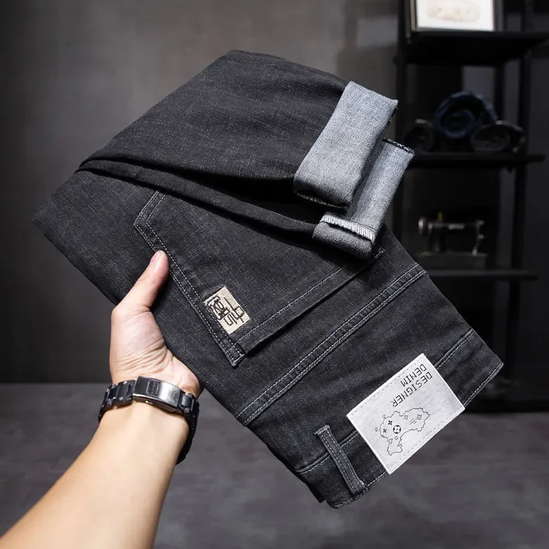 Men Black Slim Fit Stretch Jeans Casual Washed Denim Pants thumbnail 4