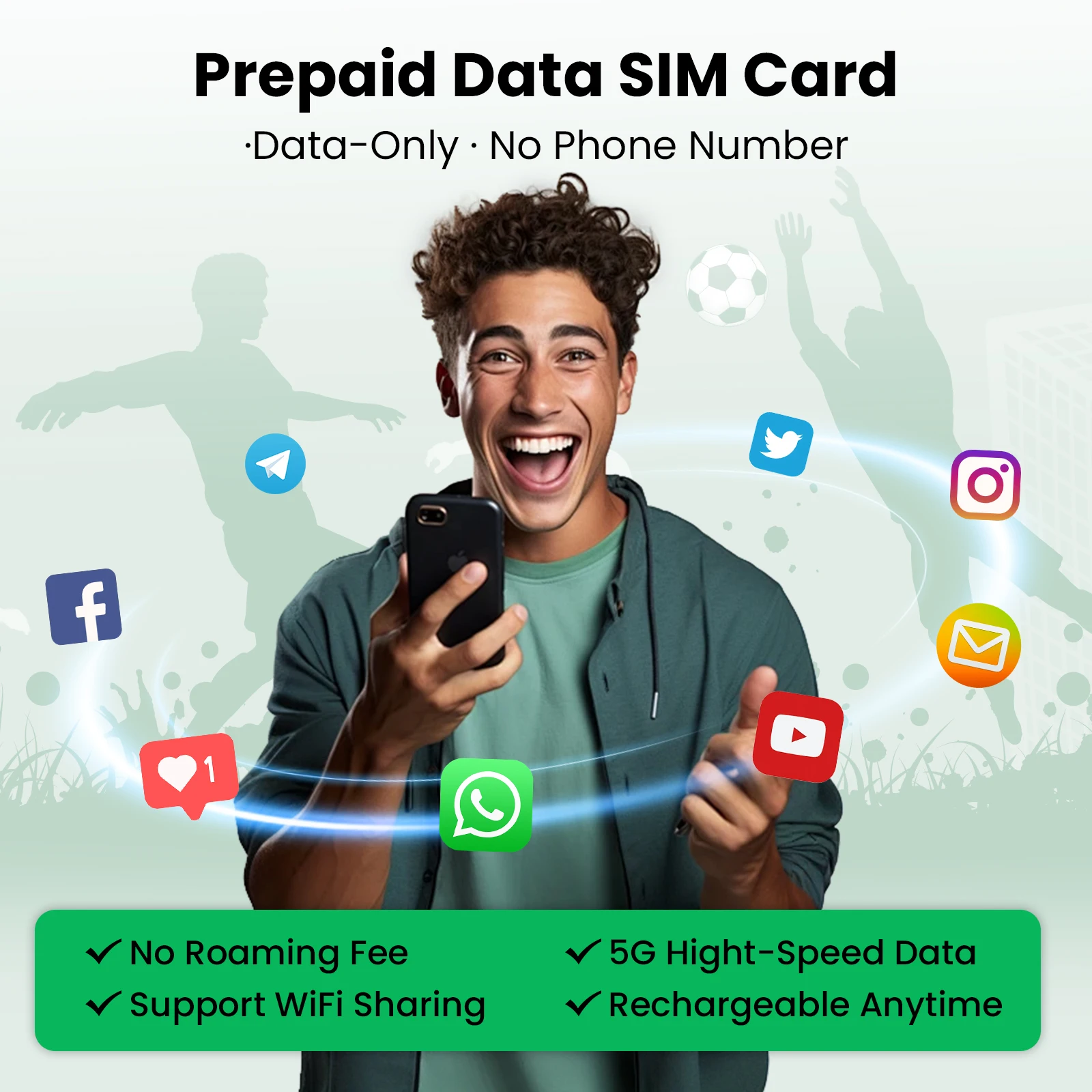 Soccer Season Travel SIM Card US Canada Mexico Europe Prepaid International Data SIM Card for Phone Tablet WiFi Hotspots Router thumbnail 3