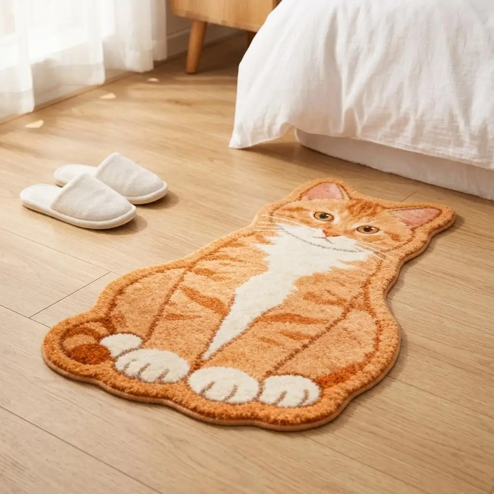 Cute Cat Shaped Irregular Rug, Soft Plush Polyester Floor Mat, Non Slip Decorative Bedroom Bedside Carpet For Cat Lovers Home