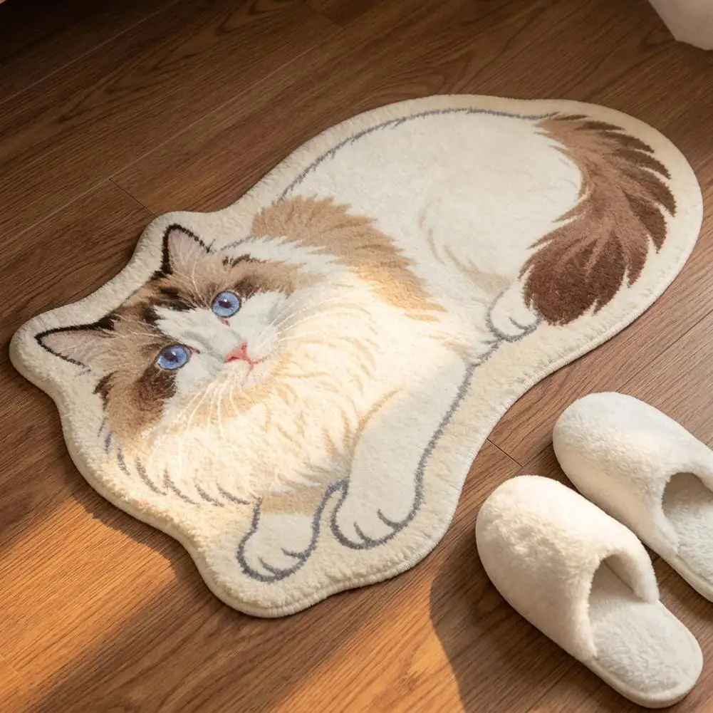Cute Cat Shaped Irregular Rug, Soft Plush Polyester Floor Mat, Non Slip Decorative Bedroom Bedside Carpet For Cat Lovers Home thumbnail 4