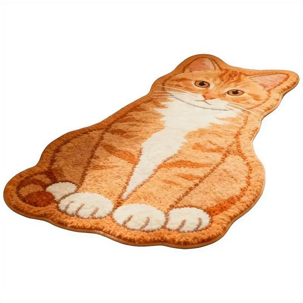 Cute Cat Shaped Irregular Rug, Soft Plush Polyester Floor Mat, Non Slip Decorative Bedroom Bedside Carpet For Cat Lovers Home thumbnail 5
