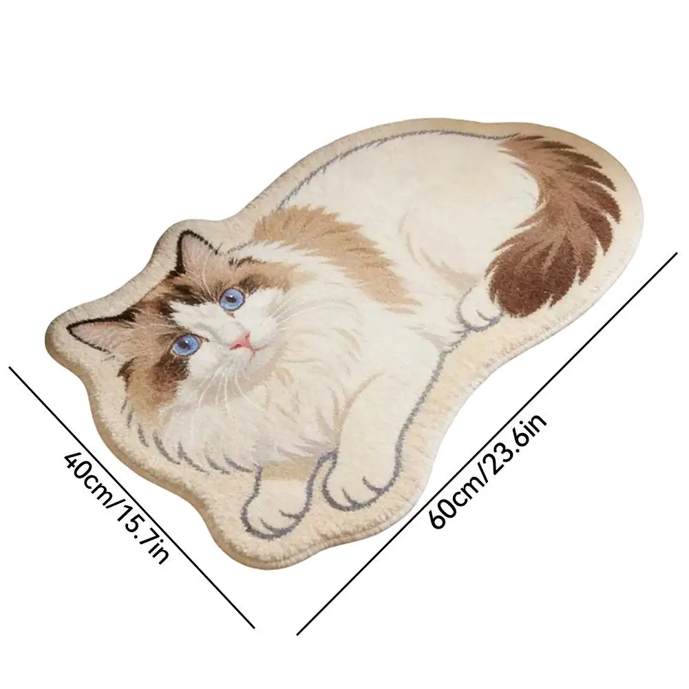 Cute Cat Shaped Irregular Rug, Soft Plush Polyester Floor Mat, Non Slip Decorative Bedroom Bedside Carpet For Cat Lovers Home thumbnail 6