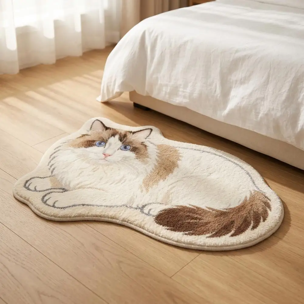 Cute Cat Shaped Irregular Rug, Soft Plush Polyester Floor Mat, Non Slip Decorative Bedroom Bedside Carpet For Cat Lovers Home thumbnail 2