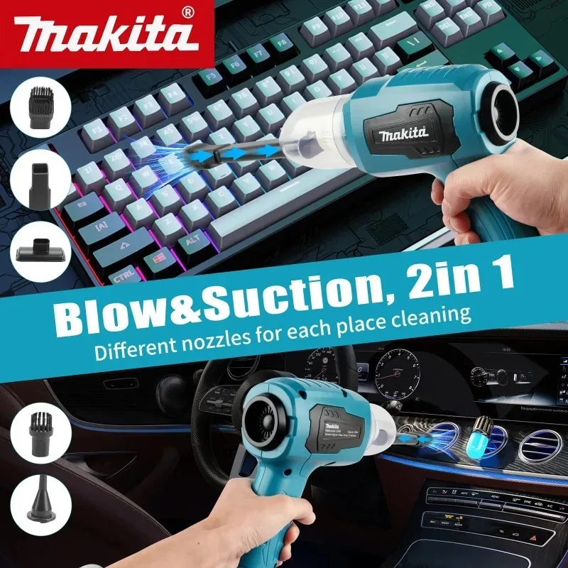 Makita Strong Suction Mini Electric Vacuum Cleaner, Wireless Handheld Home Cleaner Blower With 7 Nozzeles for 20V 18V Battery. thumbnail 4