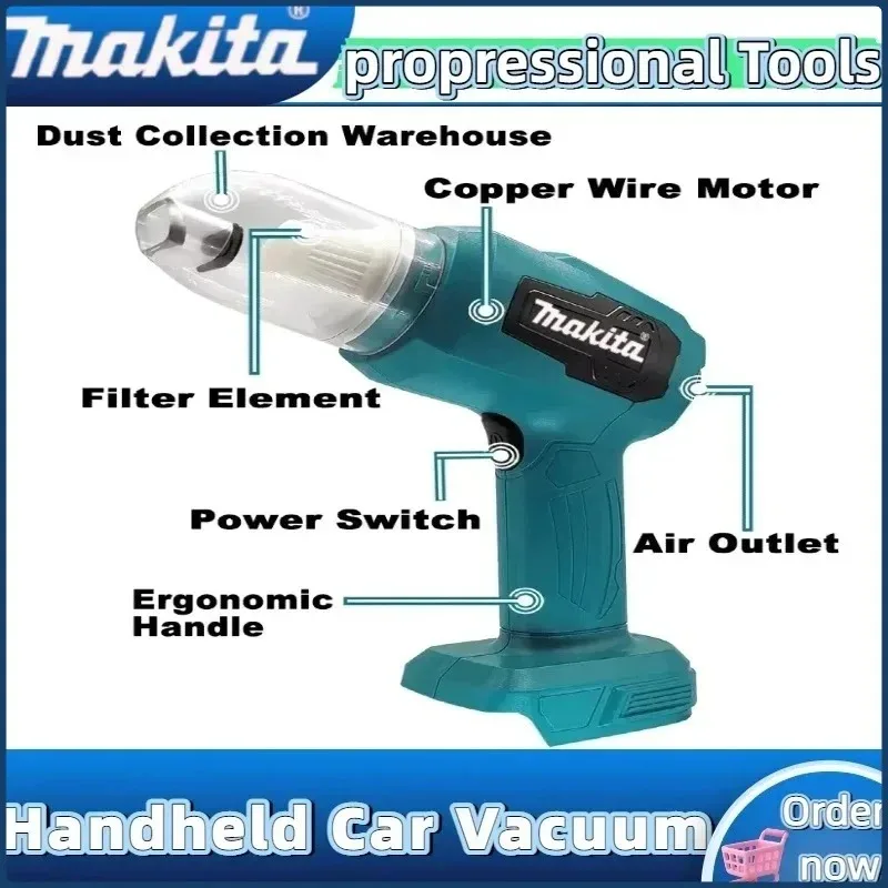 Makita Strong Suction Mini Electric Vacuum Cleaner, Wireless Handheld Home Cleaner Blower With 7 Nozzeles for 20V 18V Battery. thumbnail 5