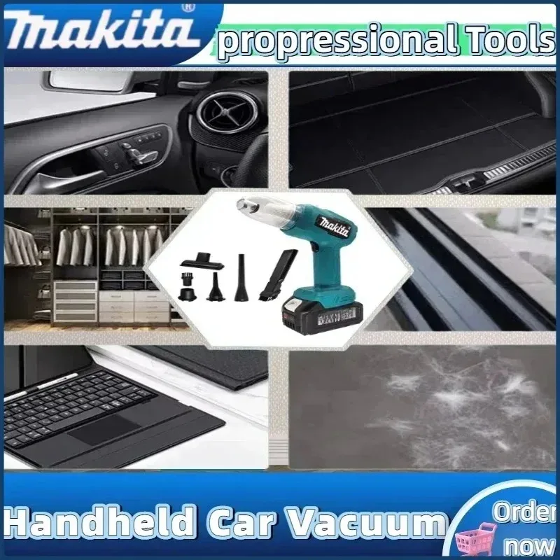 Makita Strong Suction Mini Electric Vacuum Cleaner, Wireless Handheld Home Cleaner Blower With 7 Nozzeles for 20V 18V Battery. thumbnail 3