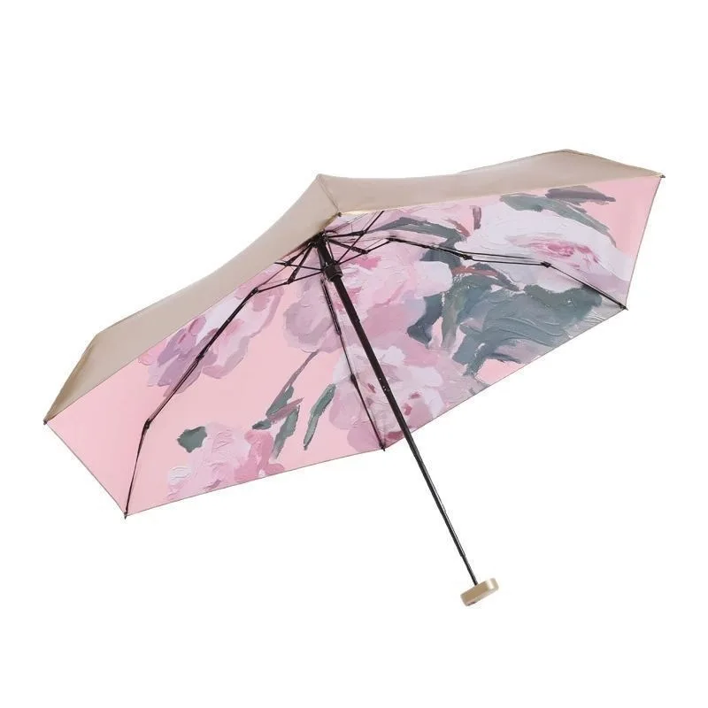 Art Oil Painting Print Umbrella Flat 6-Fold Ultra-Light Sun Shade UV Protection Compact Umbrella for Women Travel & Daily Use thumbnail 6
