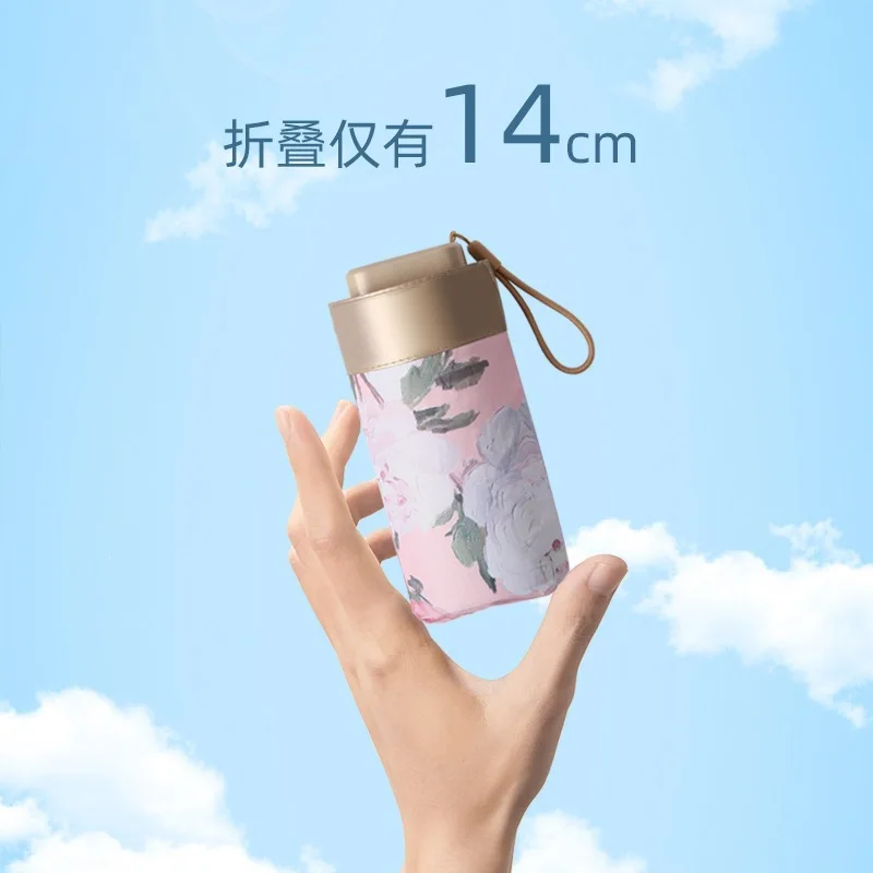 Art Oil Painting Print Umbrella Flat 6-Fold Ultra-Light Sun Shade UV Protection Compact Umbrella for Women Travel & Daily Use thumbnail 3