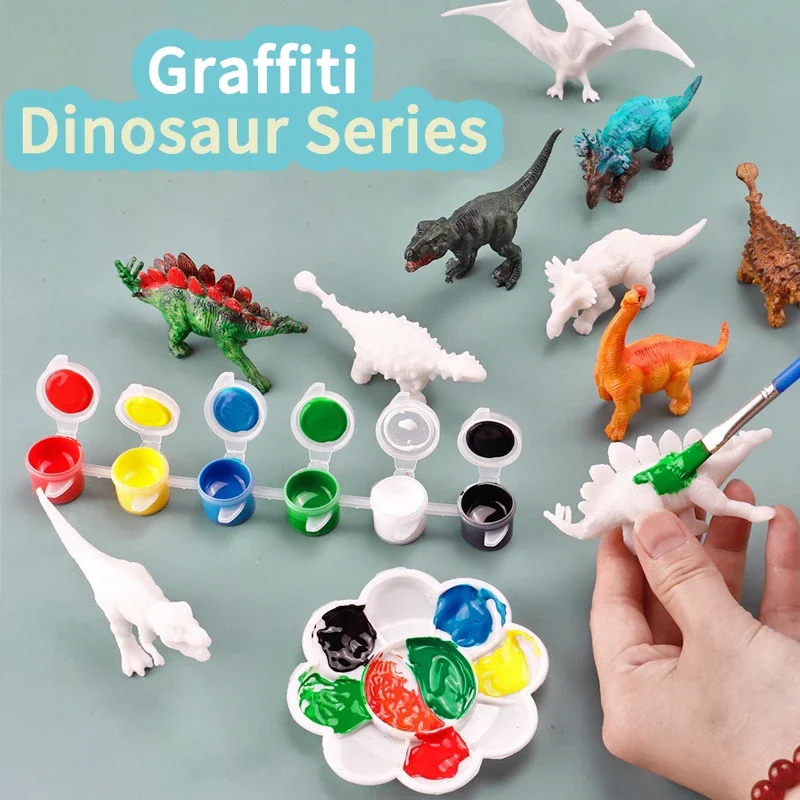 8Pcs DIY Dinosaur Painting Kit Unpainted Dinosaur Art Craft Coloring Toy with Paint Tools Creative Handmade Toy for Boys Girls thumbnail 3