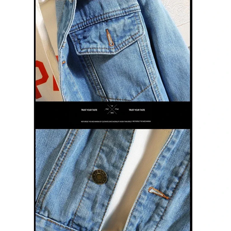 2026 Men's Dark Blue Denim Jacket, Black Single-breasted Lapel Coat, Fashionable Casual Tops. thumbnail 4