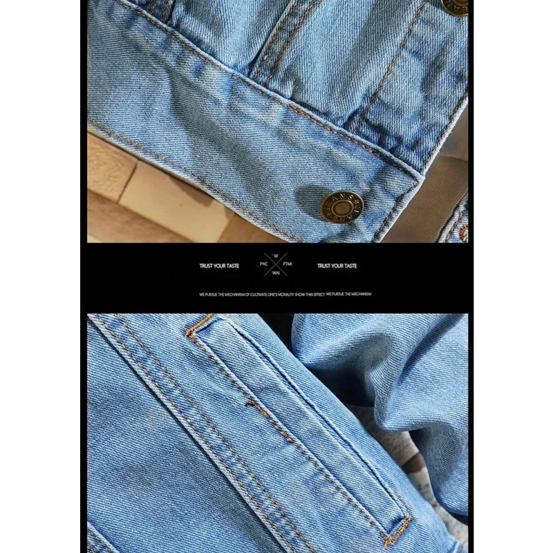 2026 Men's Dark Blue Denim Jacket, Black Single-breasted Lapel Coat, Fashionable Casual Tops. thumbnail 5
