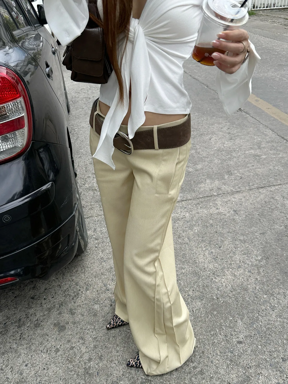 【FANGTING】  Women Low Rise Wide Leg Pants Loose Fit Long Length Casual Tailored Trousers thumbnail 5