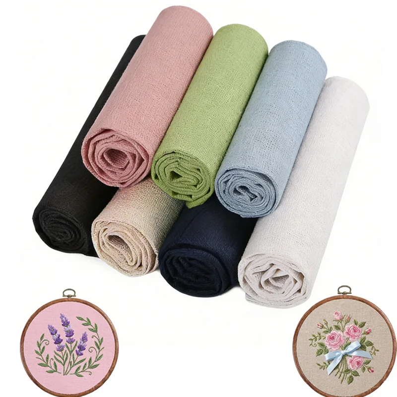 7Pcs 30X30Cm Linen Embroidery Fabric, Clothing and Handicrafts, High-Density Pure Linen Fabric, Handmade DIY Embroidery Materials, Sofa Cover/Tablecloth, Suitable for Sewing, Painting, and DIY Projects