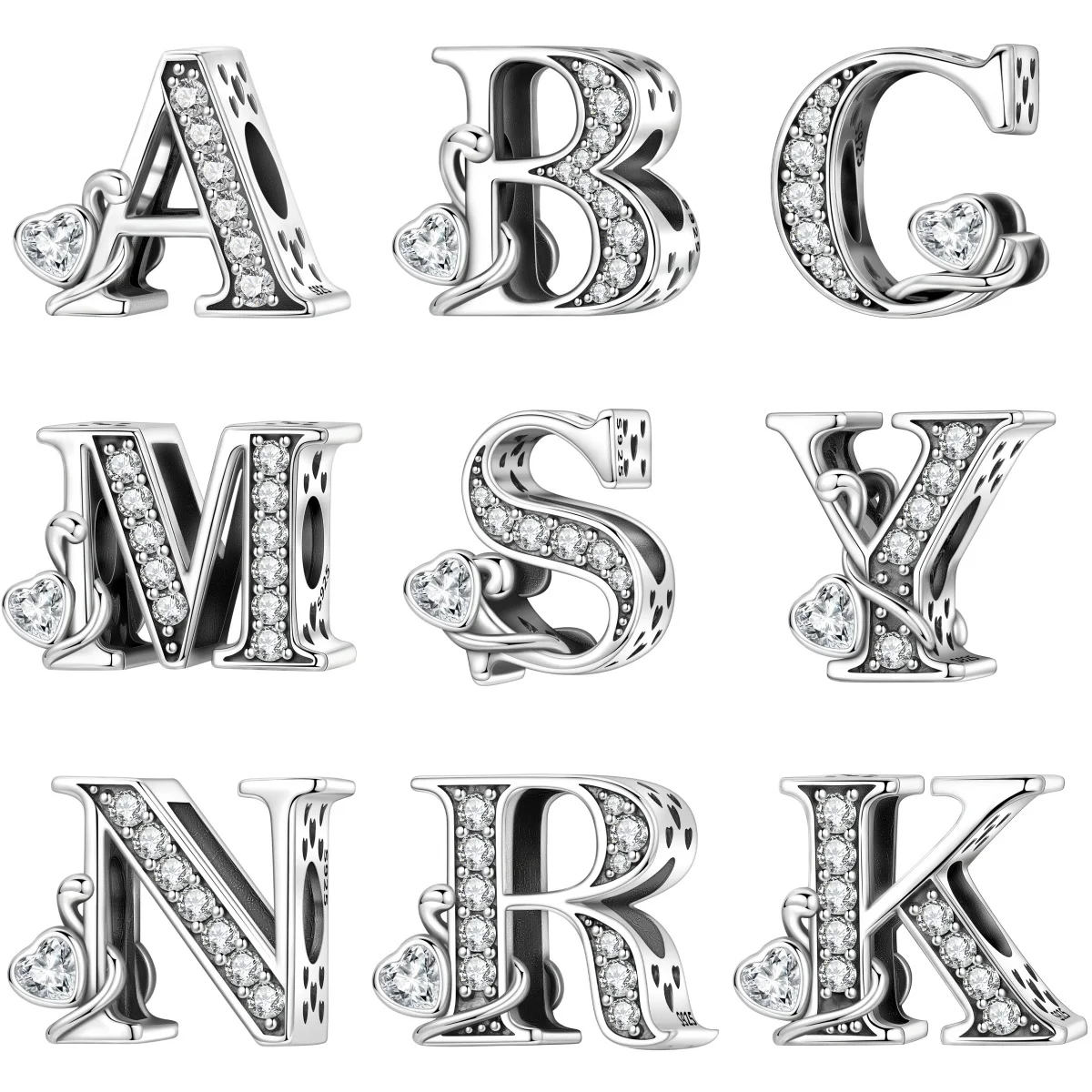 2026 New 925 Sterling Silver Zircon Scroll Heart Pattern 26 Letter Bead Charms for Women Fit DIY Bracelet Necklace Jewelry Gift